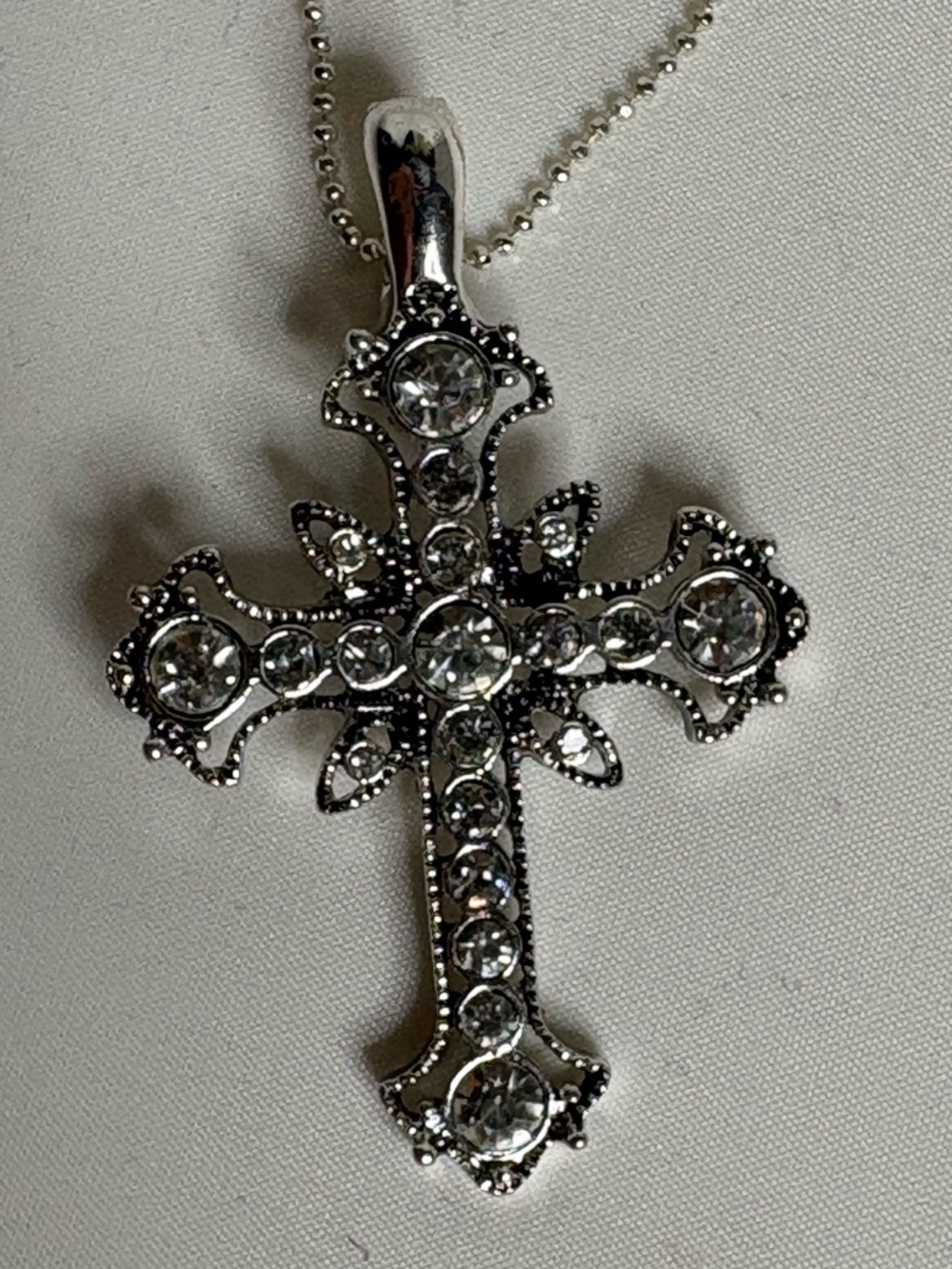 Premier Designs Silver Tone Crystal Cross Pendant Necklace